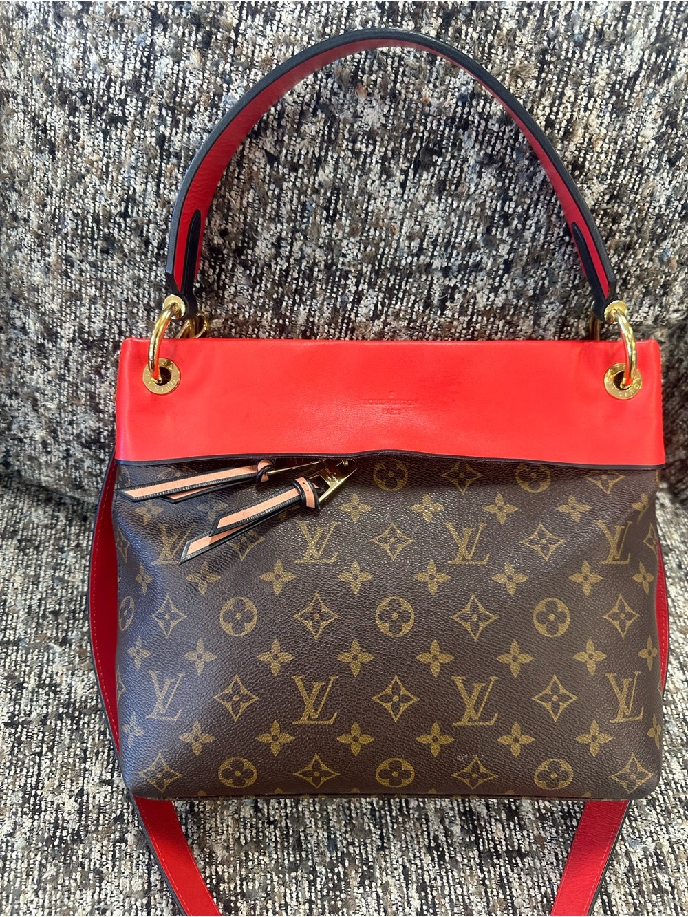 Louis Vuitton Brown Monogram Shoulder Bag with Red Trim